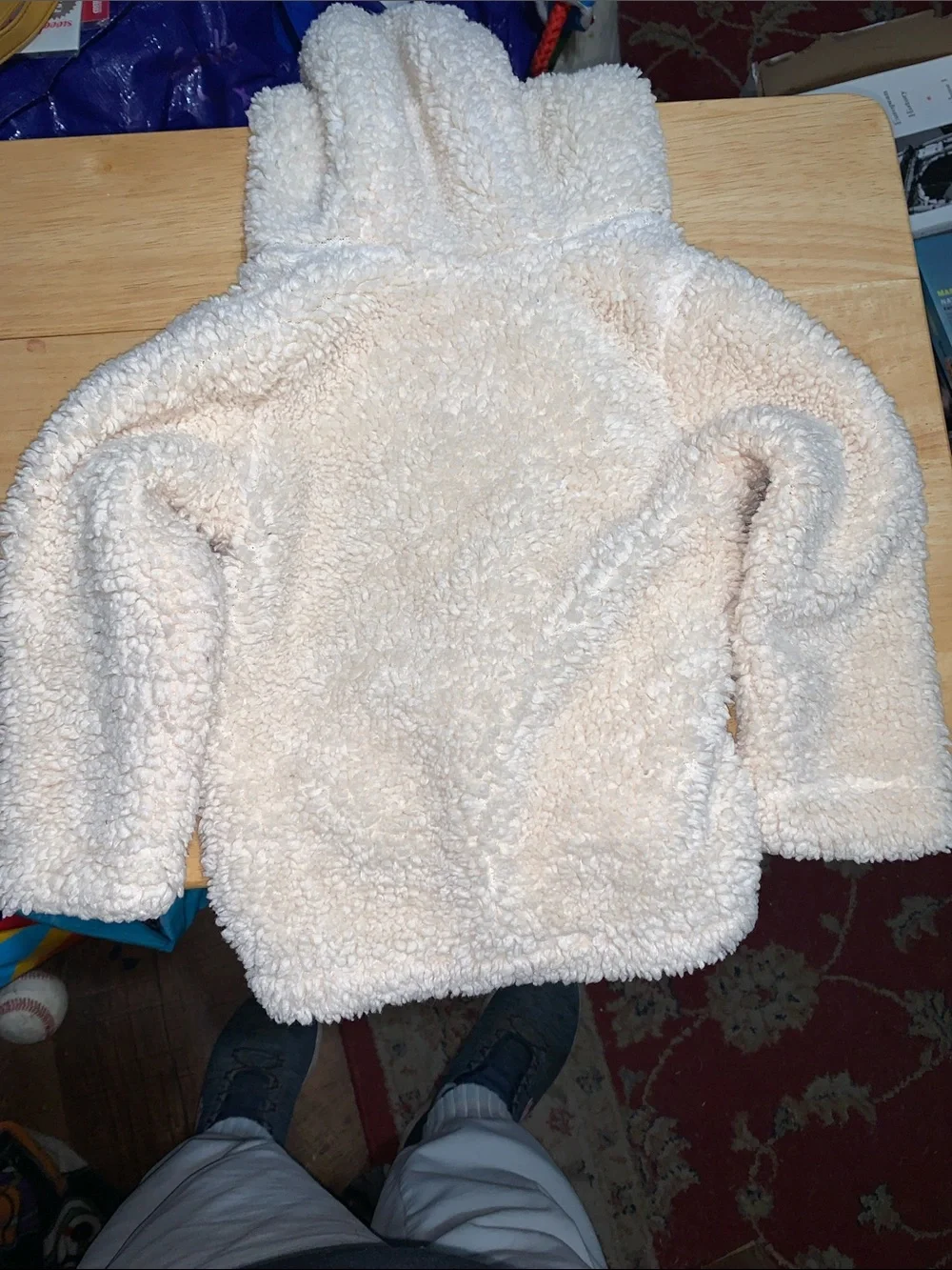 Baby Boden Cream Sherpa Hooded Puffer with Bear-Ear Hood